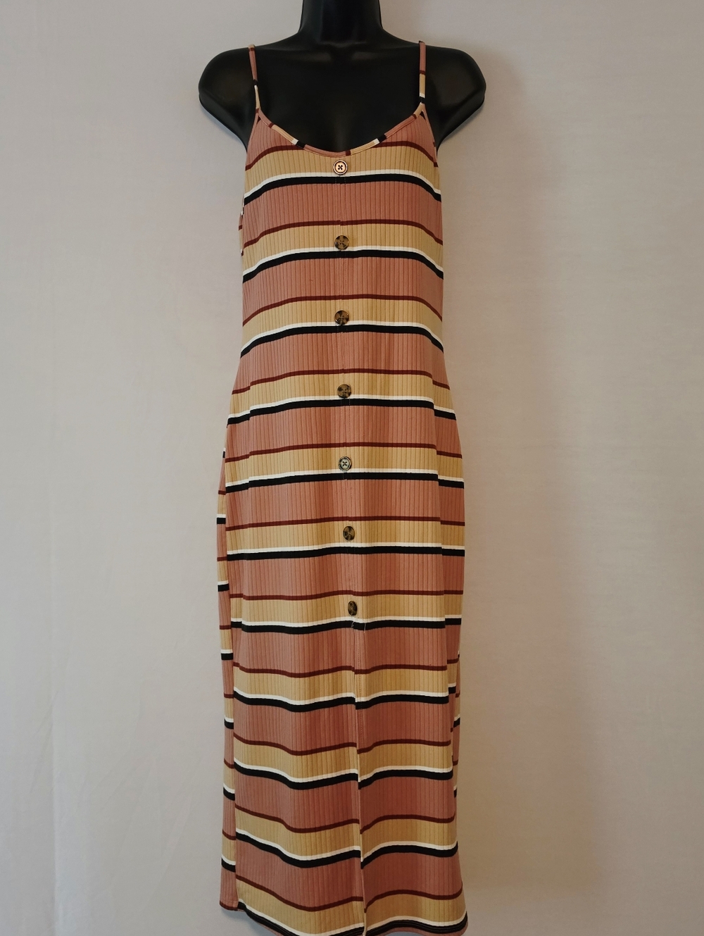 No Boundaries Women's Spaghetti Strap Bodycon Slit Striped Dress Size Large